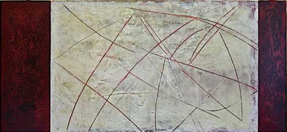 acrylic, plaster on wood panel, 46 in. x 23 in. (117 cm x 58 cm)